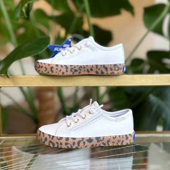 NWT Keds Special Edition Girls White, Gold & Leopard Sneakers w/ Velcro Size 6.5 - Picture 4 of 16